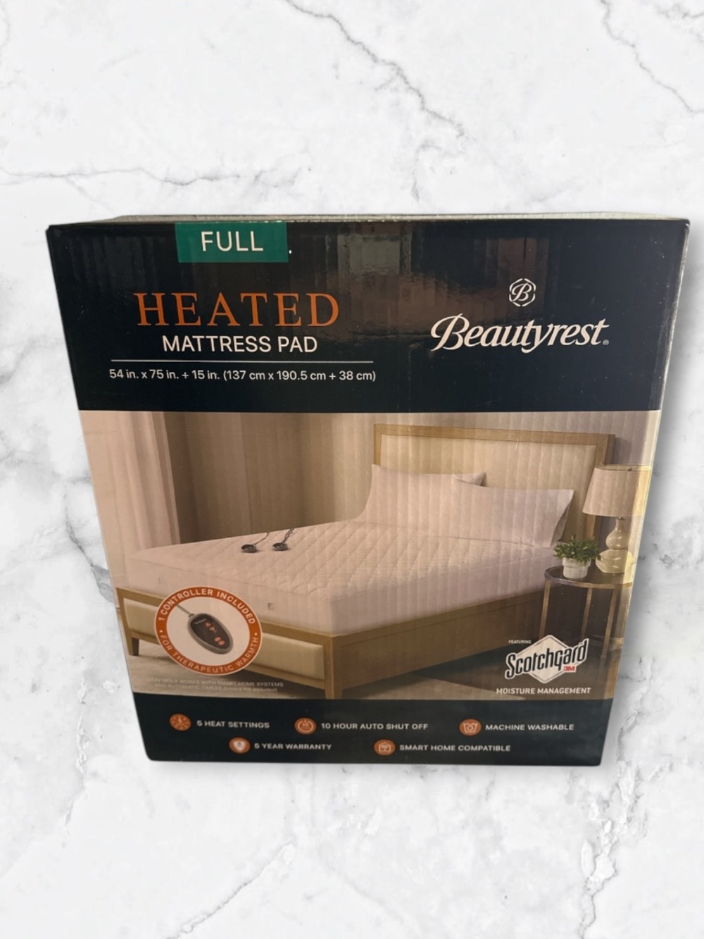 Beautyrest Full heated mattress pad with controller scotch guard new sealed